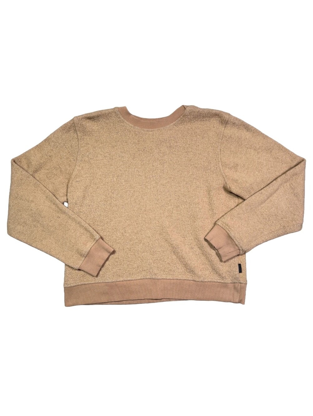 Topo Designs Women's L Cropped Fuzzy Sweatshirt Brown Tan Crewneck Outdoor Cozy